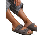 Grey - Back - Where´s That From Womens-Ladies Willow Nubuck Buckle Detail Flat Sandals