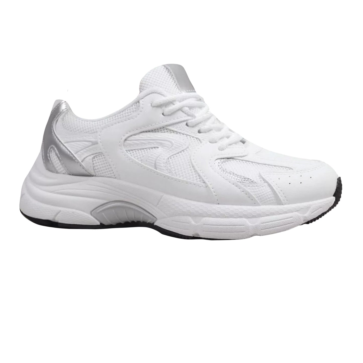 Silver - Front - Where´s That From Womens-Ladies Tempo Panelled Faux Leather Lace Up Trainers