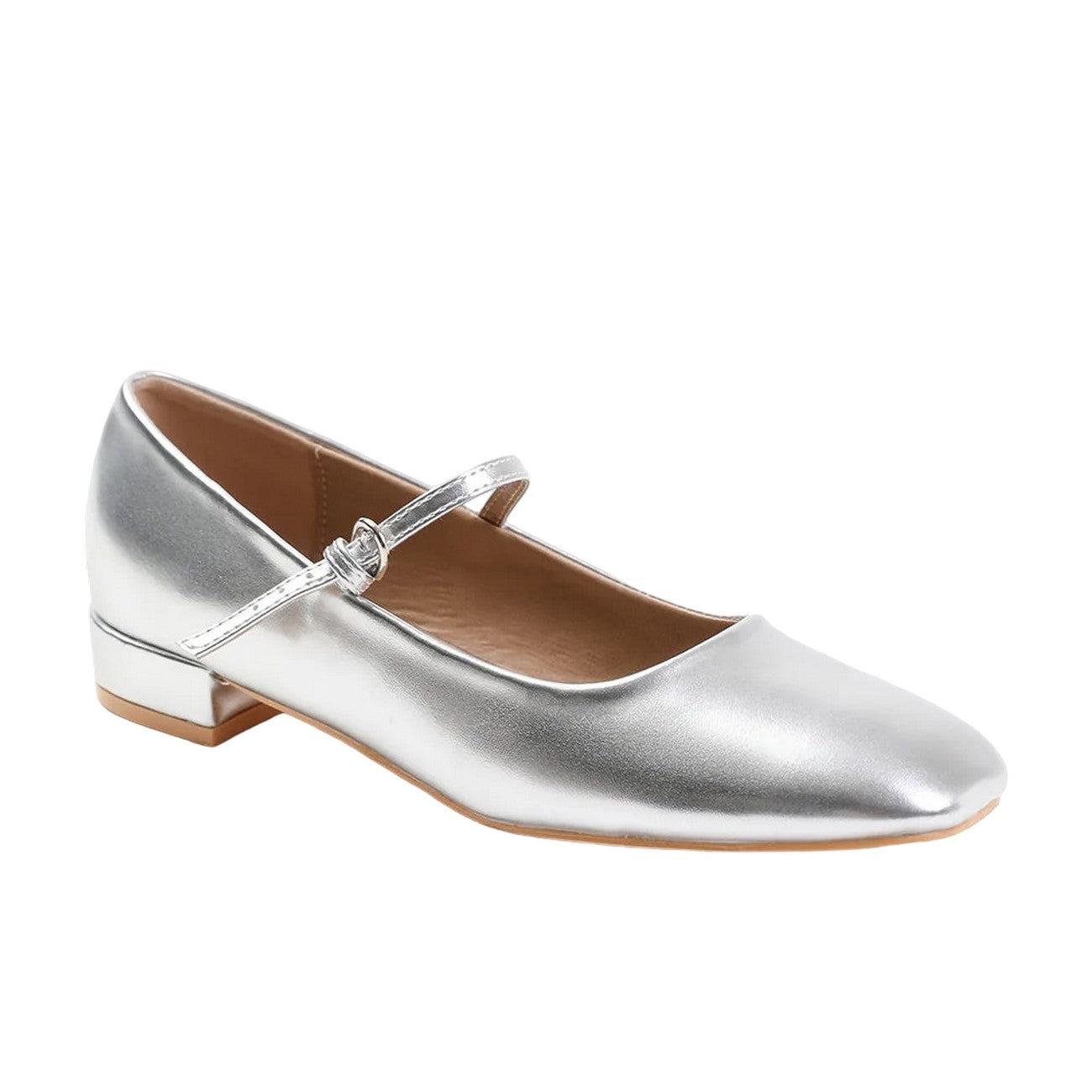 Silver - Front - Where´s That From Womens-Ladies Minsk Metallic PU Buckle Detail Low Heel Pumps