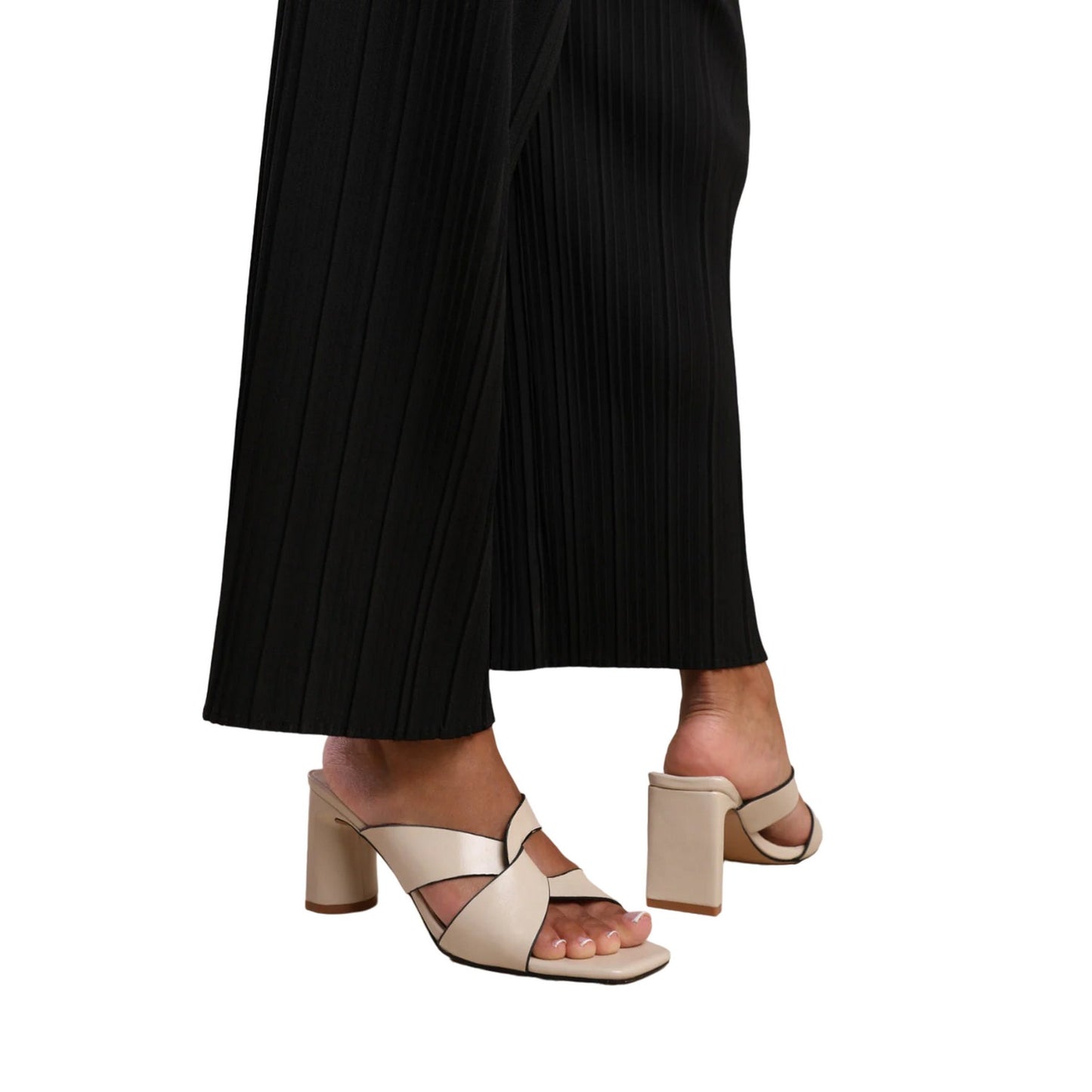 Beige - Side - Where´s That From Womens-Ladies Manila PU Twist Strap Block Heel Mules