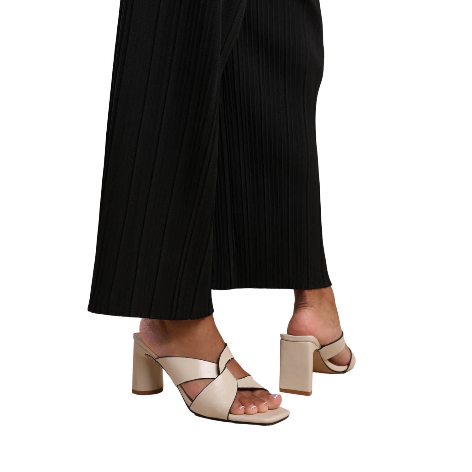 Beige - Side - Where´s That From Womens-Ladies Manila PU Twist Strap Block Heel Mules