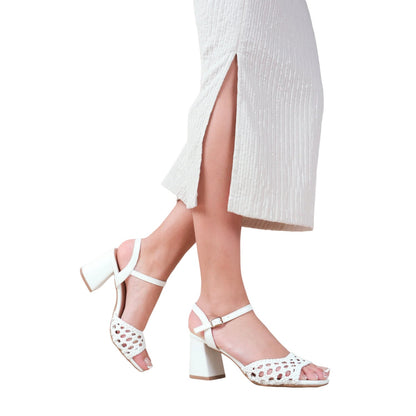 White - Side - Where´s That From Womens-Ladies Rise Braided PU Block Heel Sandals