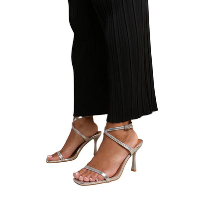 Silver - Front - Where´s That From Womens-Ladies Florida Barely There Faux Leather Crossover Strap Wide Sandals