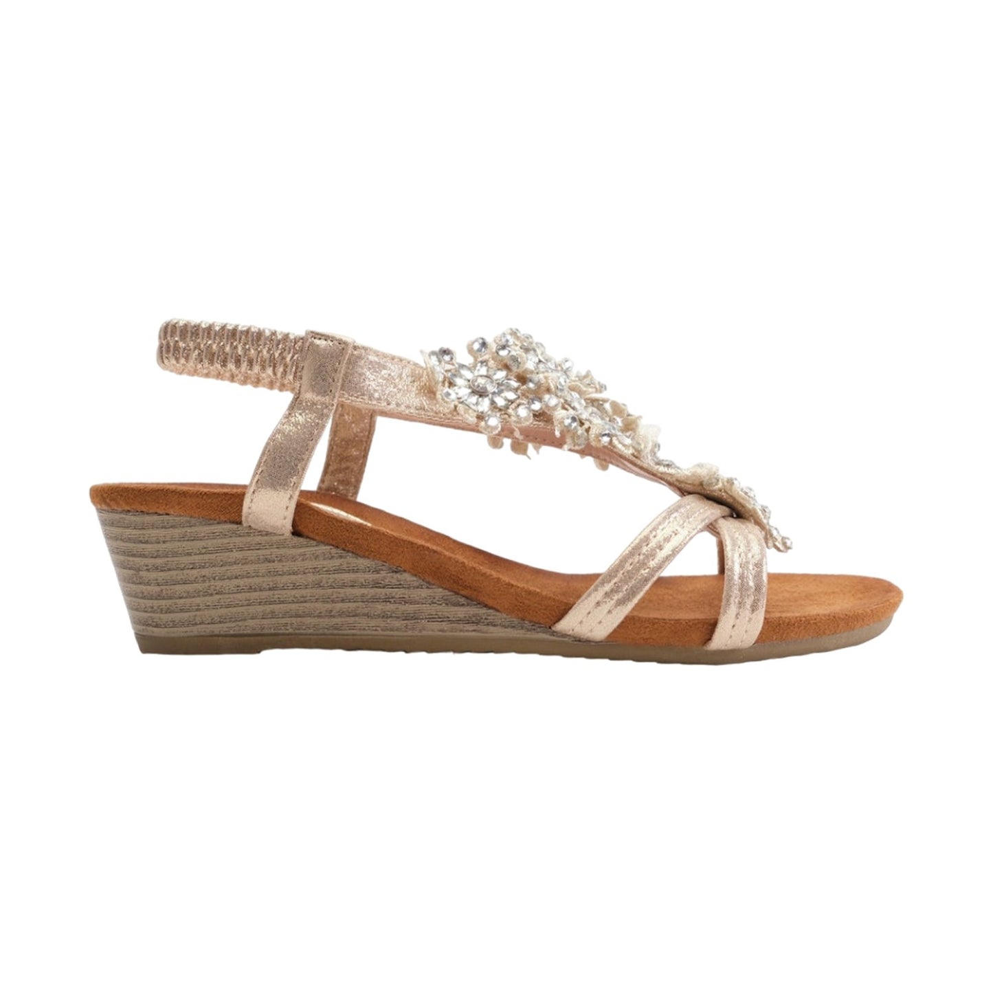 Gold - Front - Where´s That From Womens-Ladies Cevedo Diamante Flowers Low Wedge Sandals