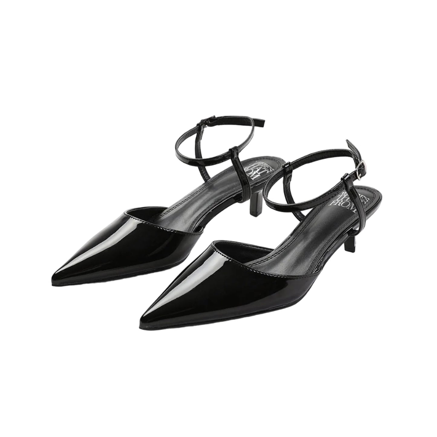 Black - Front - Where´s That From Womens-Ladies Malta Patent Leather Pointed Wide Kitten Heel High Heels