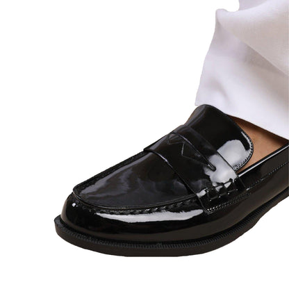 Black - Pack Shot - Where´s That From Womens-Ladies Houston Patent Leather Slip-on Wide Loafers