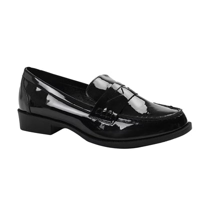 Black - Front - Where´s That From Womens-Ladies Houston Patent Leather Slip-on Wide Loafers