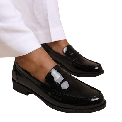 Black - Lifestyle - Where´s That From Womens-Ladies Houston Patent Leather Slip-on Wide Loafers