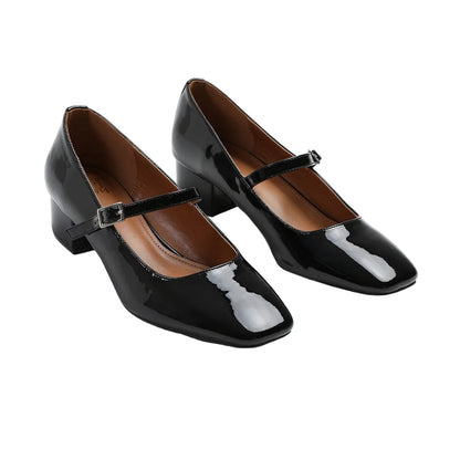 Black - Front - Where´s That From Womens-Ladies Oslo Square Toe Wide Low Block Heel Pumps