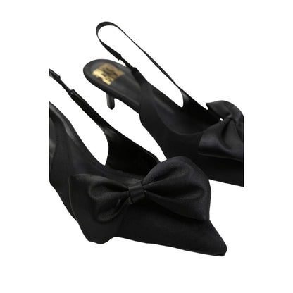 Black - Back - Where´s That From Womens-Ladies Santorini Pointed Satin Bow Detail Kitten Heel Sandals
