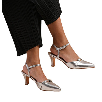 Silver - Back - Where´s That From Womens-Ladies Memphis Buckle Faux Leather Low Heel Sandals