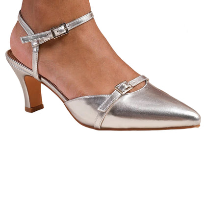 Silver - Front - Where´s That From Womens-Ladies Memphis Buckle Faux Leather Low Heel Sandals