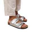 Silver - Back - Where´s That From Womens-Ladies Willow PU Double Strap Buckle Flat Sandals
