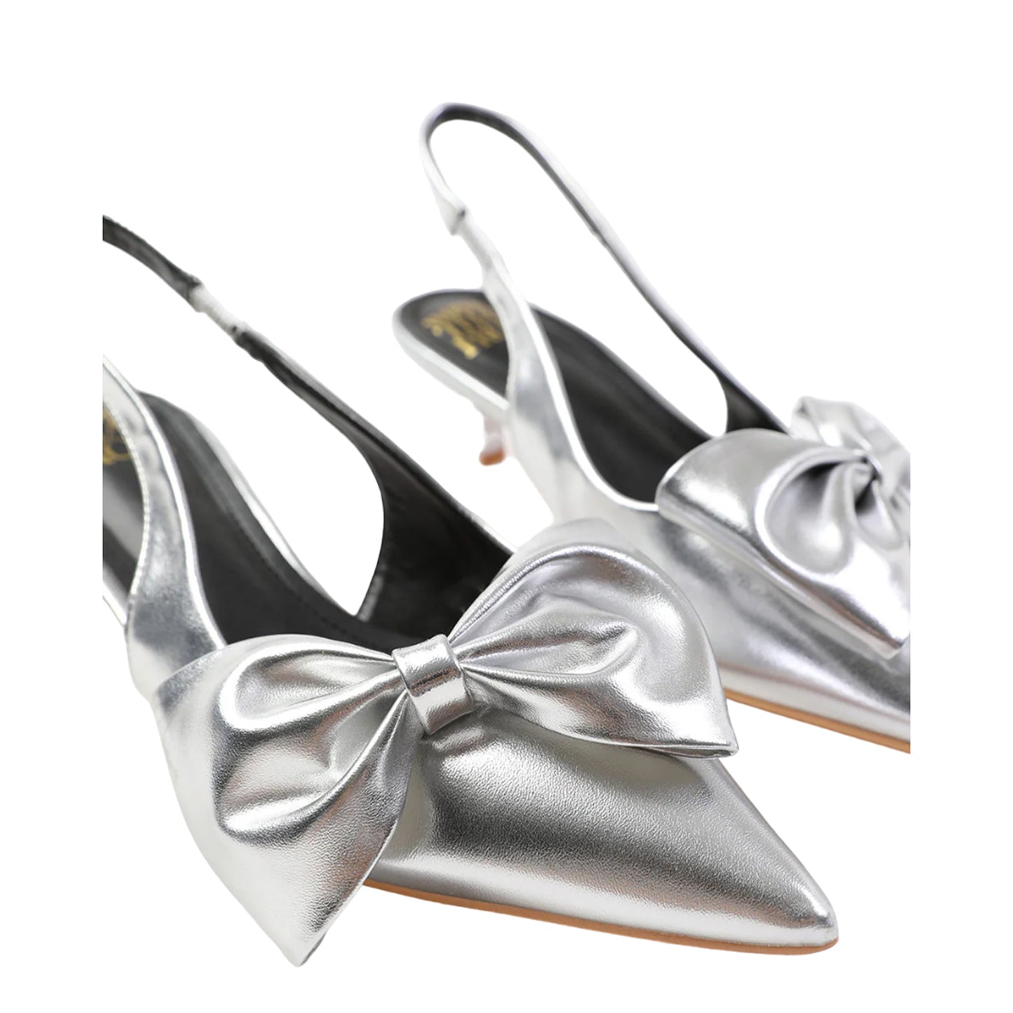 Silver - Back - Where´s That From Womens-Ladies Santorini Bow Kitten Heel Wide Kitten Heel Sandals
