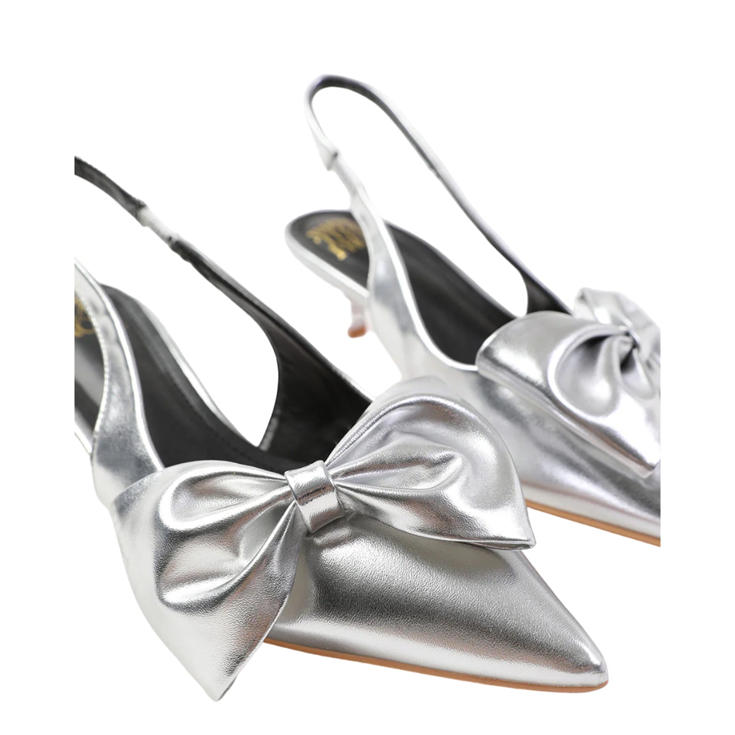 Silver - Back - Where´s That From Womens-Ladies Santorini Bow Kitten Heel Wide Kitten Heel Sandals