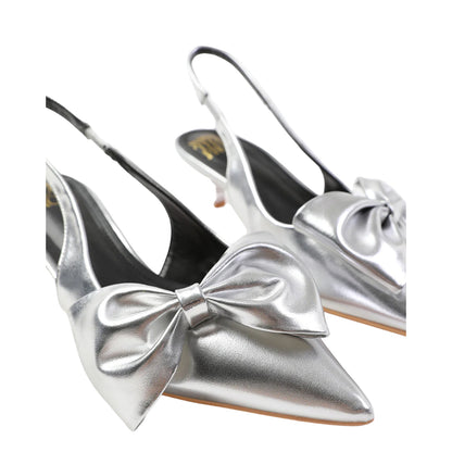 Silver - Back - Where´s That From Womens-Ladies Santorini Bow Kitten Heel Wide Kitten Heel Sandals