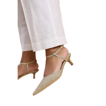 Gold - Side - Where´s That From Womens-Ladies Malta Glitter Faux Leather Ankle Strap Kitten Heel Sandals