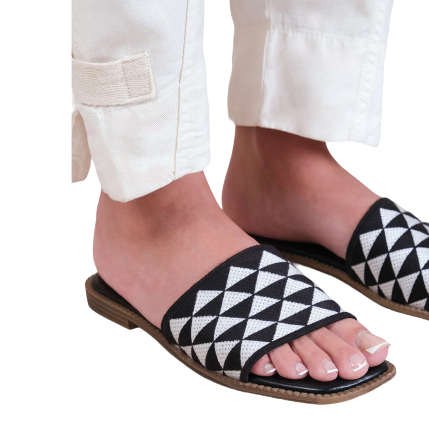 Black-White - Back - Where´s That From Womens-Ladies Sycamore Textured Single Strap Flat Sandals