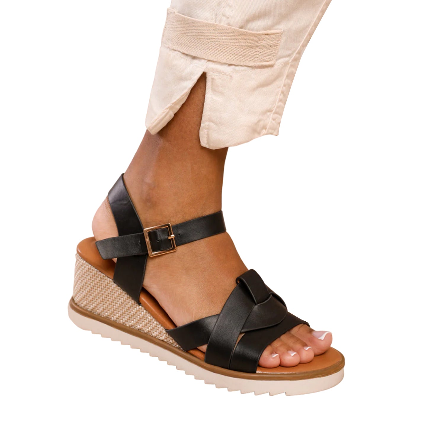 Black - Front - Where´s That From Womens-Ladies Sydney PU Straps Wedge