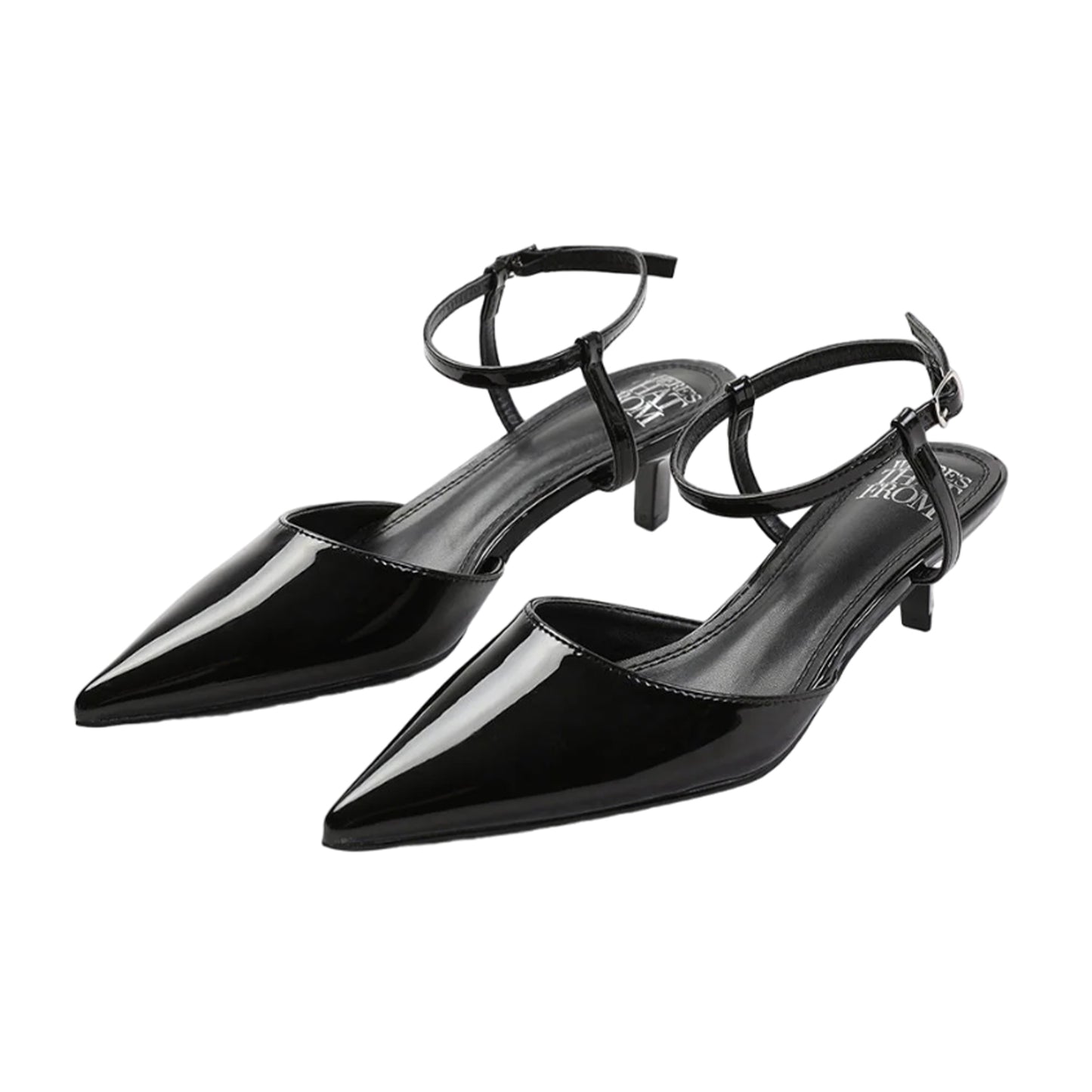 Black - Front - Where´s That From Womens-Ladies Malta Patent Leather Pointed Kitten Heel Sandals