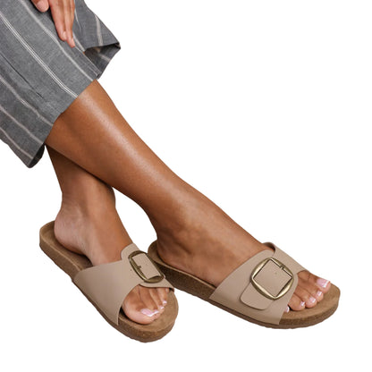 Camel - Back - Where´s That From Womens-Ladies Sequoia Buckle Single Strap Flat Sandals