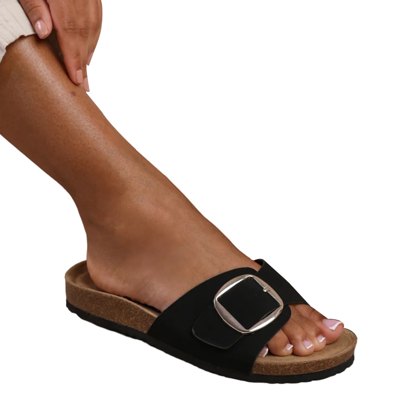 Black - Front - Where´s That From Womens-Ladies Sequoia Buckle Single Strap Flat Sandals