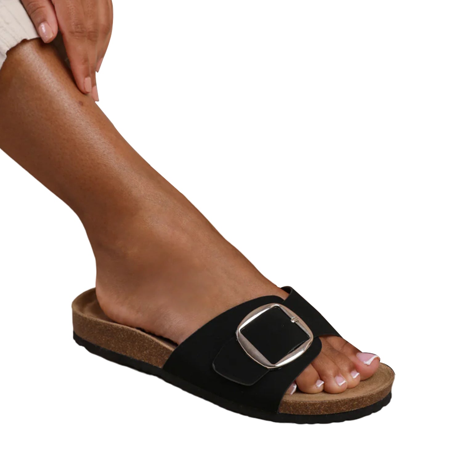 Black - Front - Where´s That From Womens-Ladies Sequoia Buckle Single Strap Flat Sandals