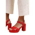 Red - Side - Where´s That From Womens-Ladies Marcia PU Strappy Platform Block High Heels