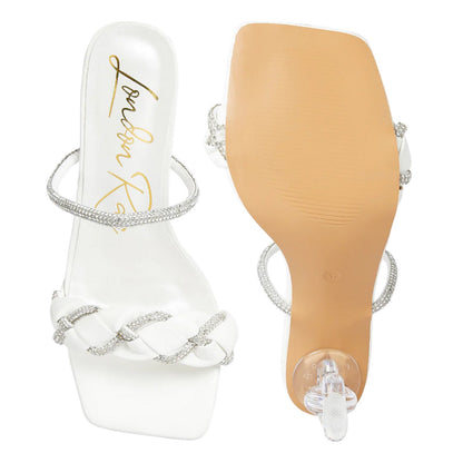 White - Lifestyle - Where´s That From Womens-Ladies New Diamante PU Buckle Detail Mid Heel Sandals