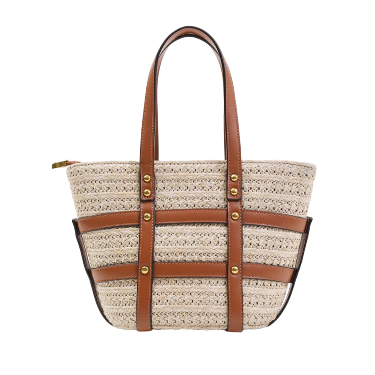 Tan - Front - Where´s That From Cielo Studded Raffia Bag