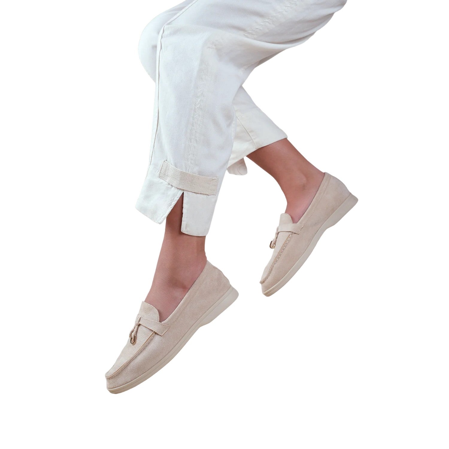 Beige - Back - Where´s That From Womens-Ladies Pegasus Charm Faux Suede Slip-on Wide Loafers