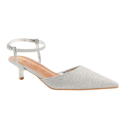 Silver - Front - Where´s That From Womens-Ladies Malta Faux Leather Adjustable Strap Wide Kitten Heel Sandals