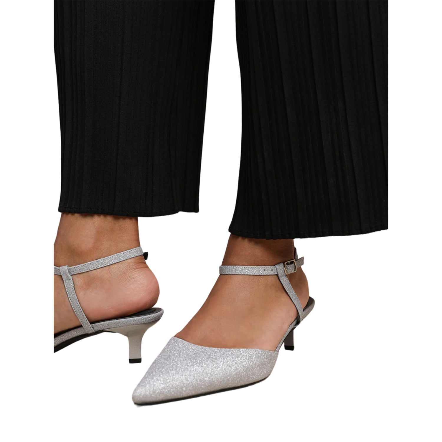Silver - Back - Where´s That From Womens-Ladies Malta Faux Leather Adjustable Strap Wide Kitten Heel Sandals