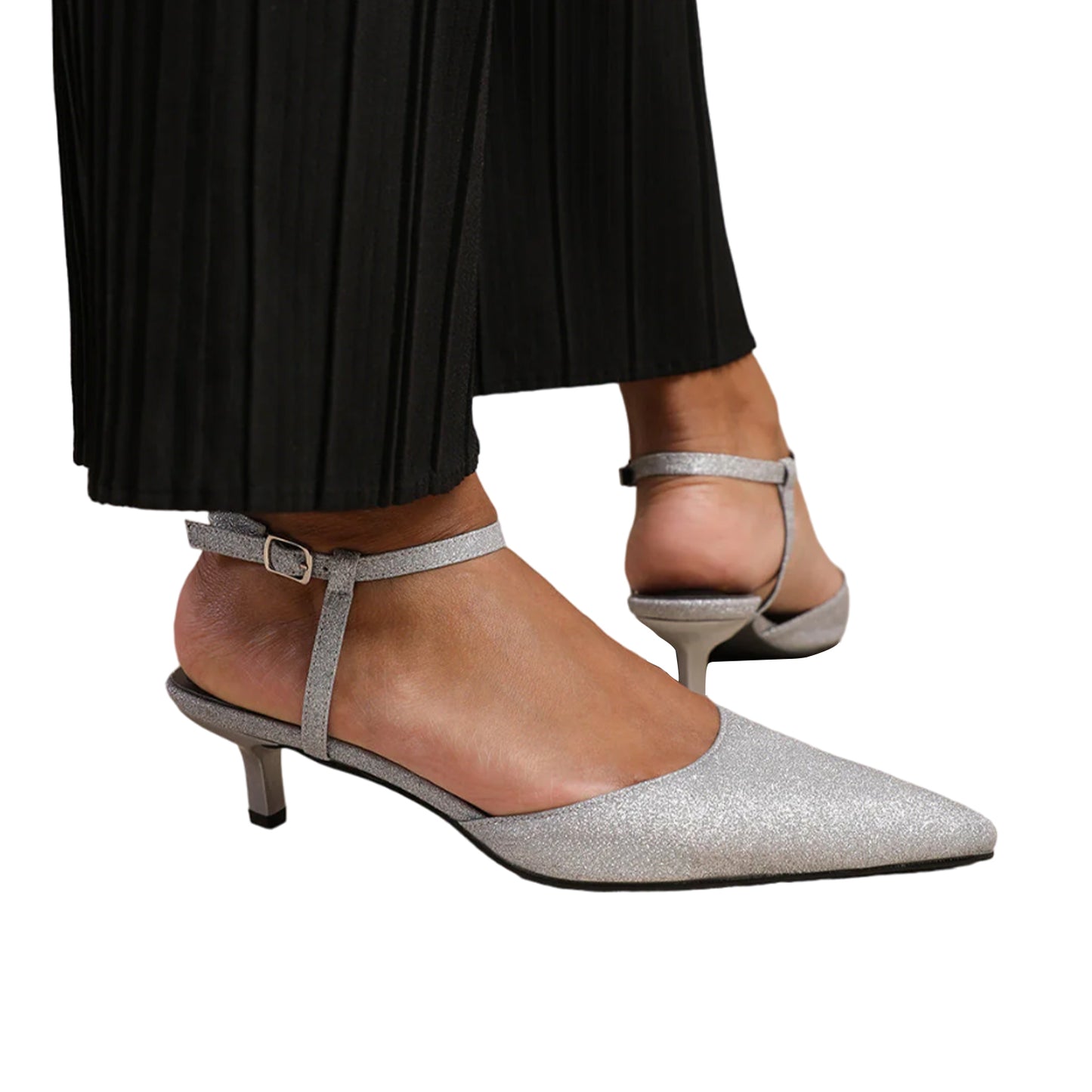 Silver - Side - Where´s That From Womens-Ladies Malta Faux Leather Adjustable Strap Wide Kitten Heel Sandals