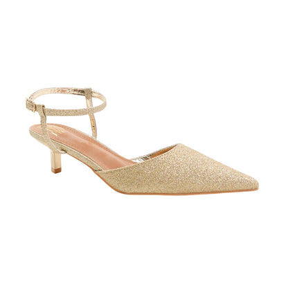 Gold - Front - Where´s That From Womens-Ladies Malta Faux Leather Adjustable Strap Wide Kitten Heel Sandals