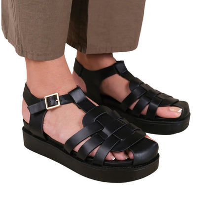 Black - Front - Where´s That From Womens-Ladies Louisiana PU Multi Strap Buckle Sandals