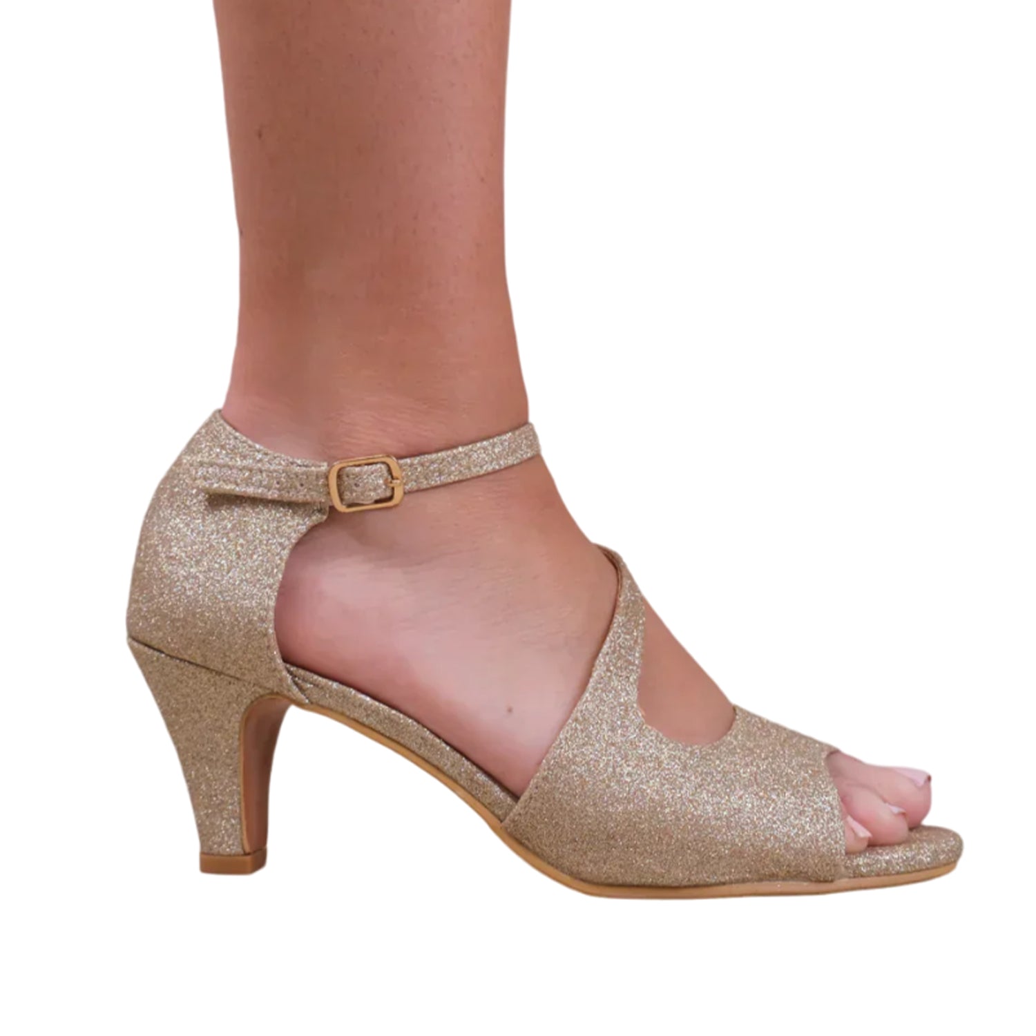 Champagne - Front - Where´s That From Womens-Ladies Beatrice Faux Leather Crossover Strap Extra Wide Kitten Heel High Heels