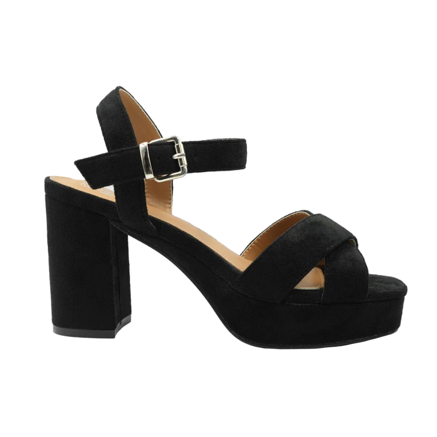 Black - Front - Where´s That From Womens-Ladies Marcia Suede Strappy Extra Wide Platform Block High Heels