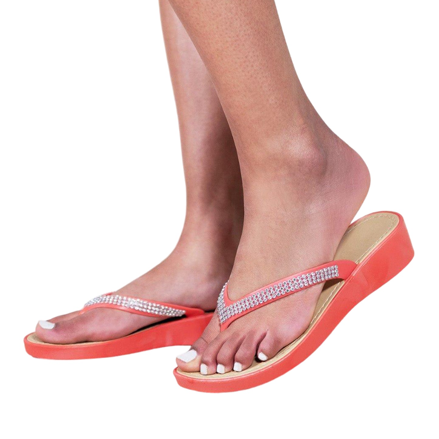 Coral - Back - Where´s That From Womens-Ladies Kimora Diamante Wedge Flip Flops