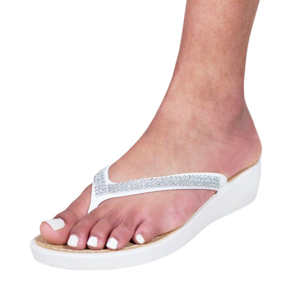 White - Front - Where´s That From Womens-Ladies Kimora Diamante Wedge Flip Flops