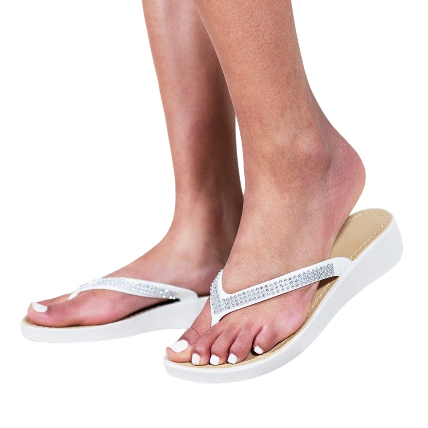 White - Back - Where´s That From Womens-Ladies Kimora Diamante Wedge Flip Flops