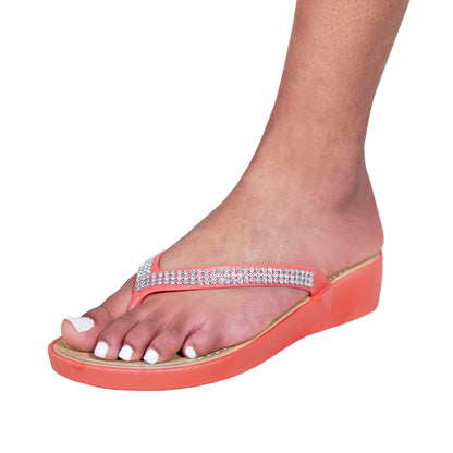 Coral - Front - Where´s That From Womens-Ladies Kimora Diamante Wedge Flip Flops