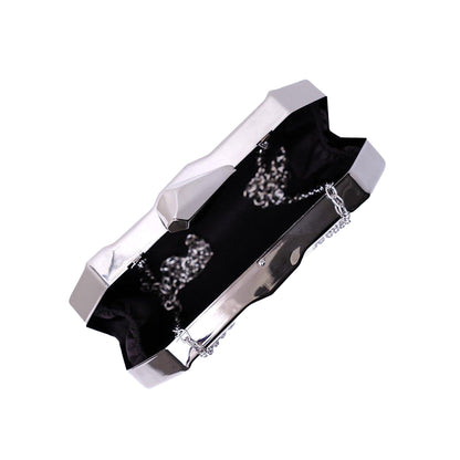 Silver - Side - Where´s That From Melanie Geometric Pattern Clutch Bag