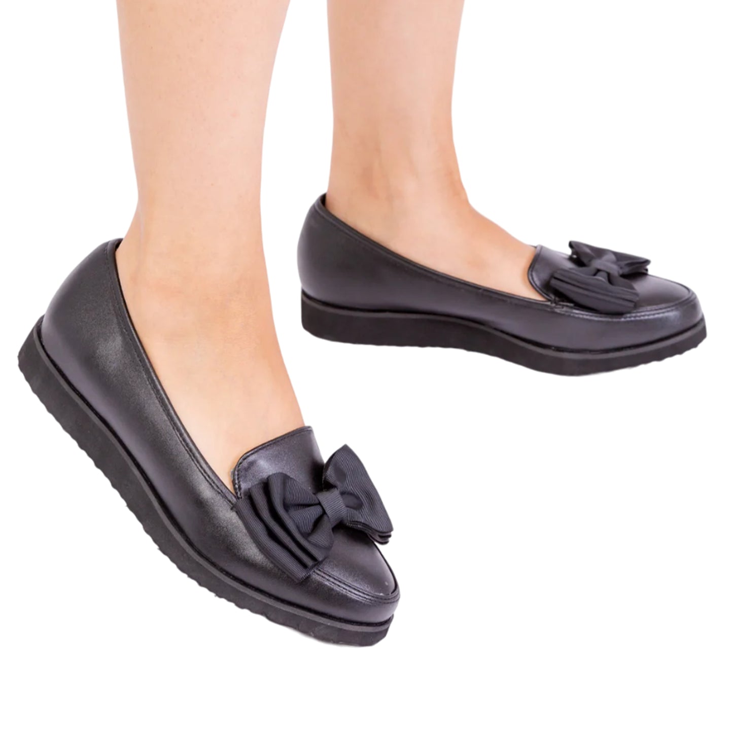 Black - Front - Where´s That From Womens-Ladies Alpha Bow PU Slip-on Loafers