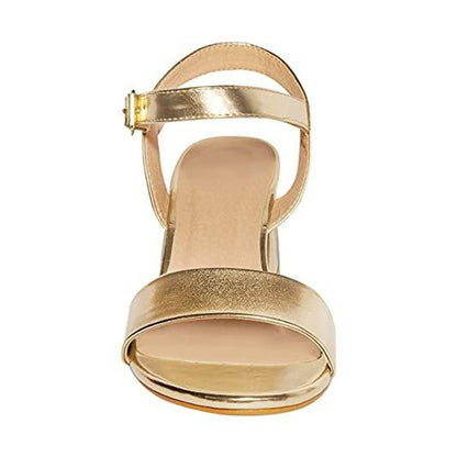 Gold - Lifestyle - Where´s That From Womens-Ladies Zephyr Strappy Faux Leather Peep Toe Medium Block Heel Sandals