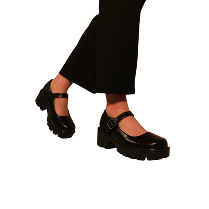 Black - Back - Where´s That From Womens-Ladies Rylee Retro PU Platform Block Shoes