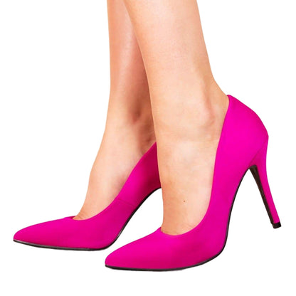 Hot Pink - Front - Where´s That From Womens-Ladies Leah Suede Pointed High Heel Court Pumps