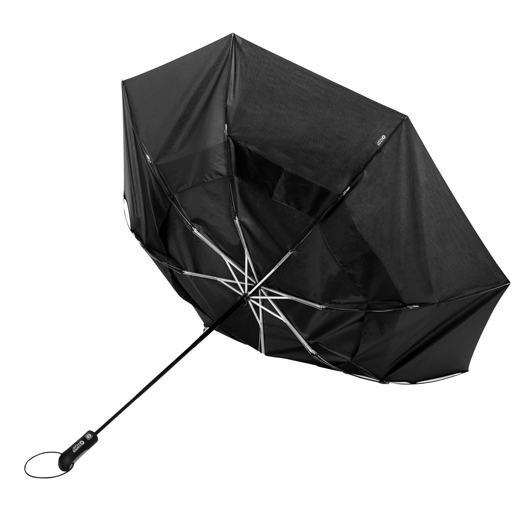 Black - Side - Swiss Peak Tornado Storm Aware Folding Umbrella