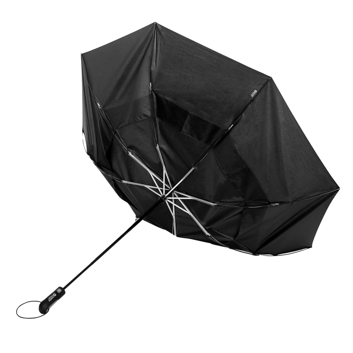 Black - Side - Swiss Peak Tornado Storm Aware Folding Umbrella