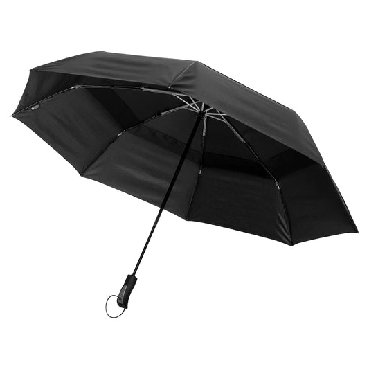 Black - Front - Swiss Peak Tornado Storm Aware Folding Umbrella
